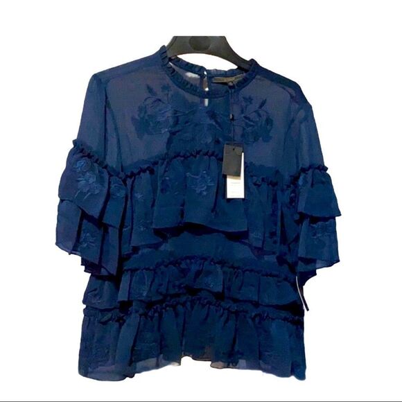 Sheer Embriodered Ruffled blouse with stitching detail - Picture 2 of 4